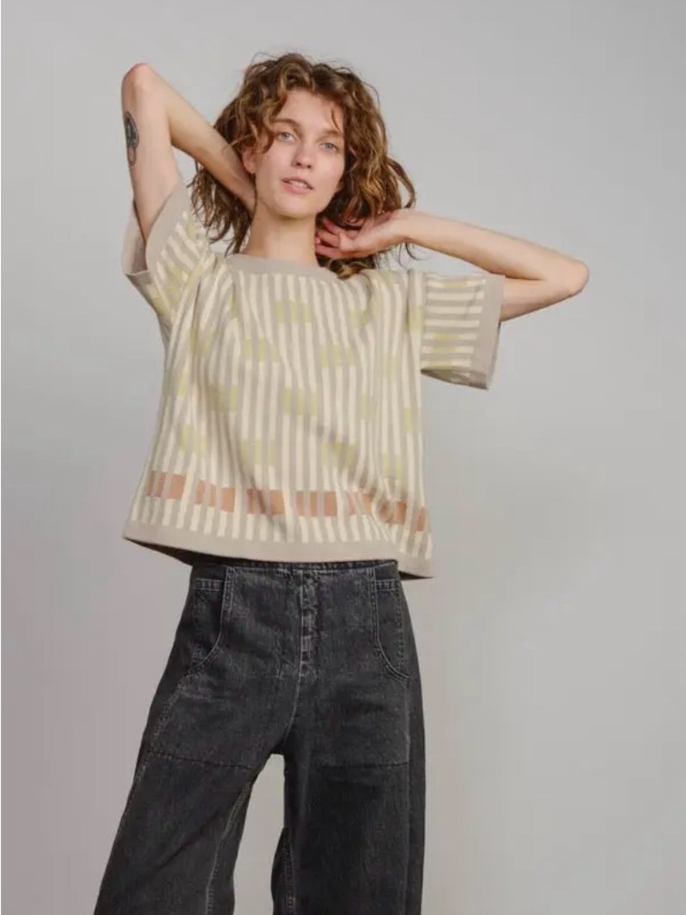 The Endery bauhaus cumulus Short-Sleeve sweater Tee Stripe Accents New